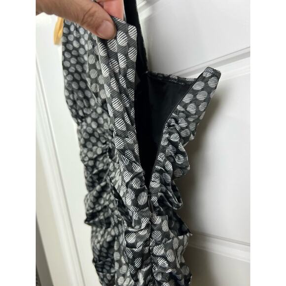 EXPRESS Y2K 8 Dot and Stripe Black/Gray/White Satin Ruched Halter Neck Tank - Picture 4 of 9